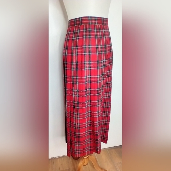VINTAGE PLAID PLEATED MIDI SKIRT - Picture 1 of 9